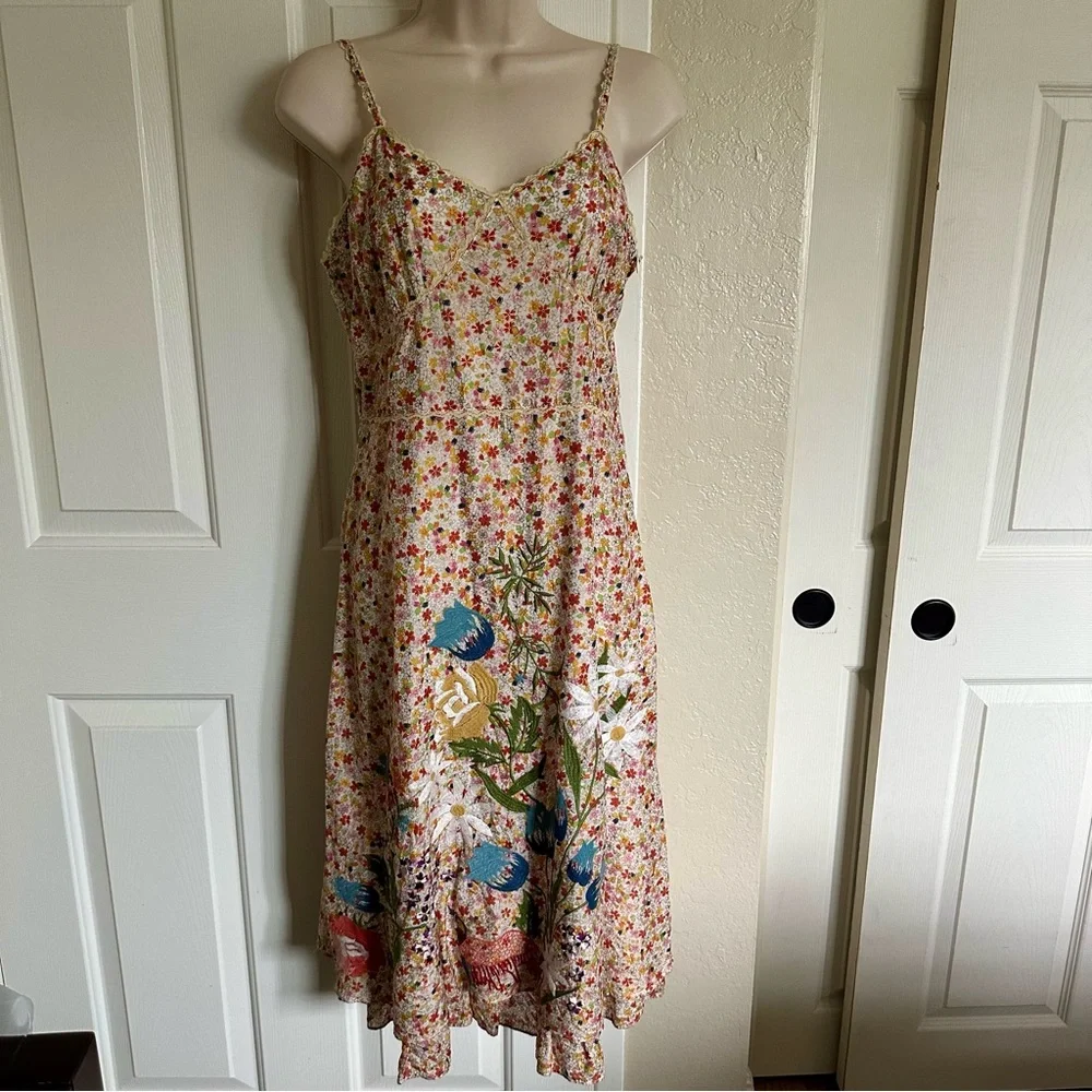 NWOT$298 Anthropologie Future Paradise tiered floral embroidered dress 6, SML